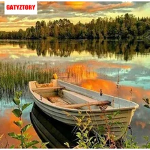 GATYZTORY 3D Алмазная живопись полная квадратная дрель DIY домашний Декор Ремесло Стразы мозаичная картина фото на заказ лодки на озере