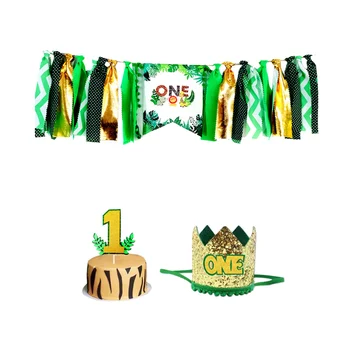 

1 Set of 3pcs Jungle Animal Party Decor One-year-old Birthday Pull Flags Jungle Animal Birthday Party Banner Cartoon Printing Ha