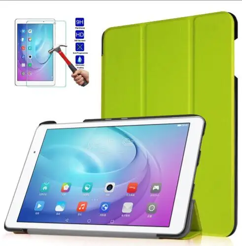 Green Чехол для huawei Honor Play Tablet 2 9,6 из искусственной кожи 360 Вращающийся протектор Смарт-подставка защитный чехол+ стекло+ стилус - Цвет: Green