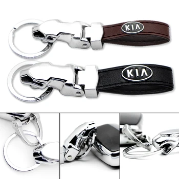 

Car Metal+Leather Emblem Keyring Keychain Key Chain For KIA K2 K3 K5 Sorento Sportage R Rio Soul cap car styling Auto Accessorie