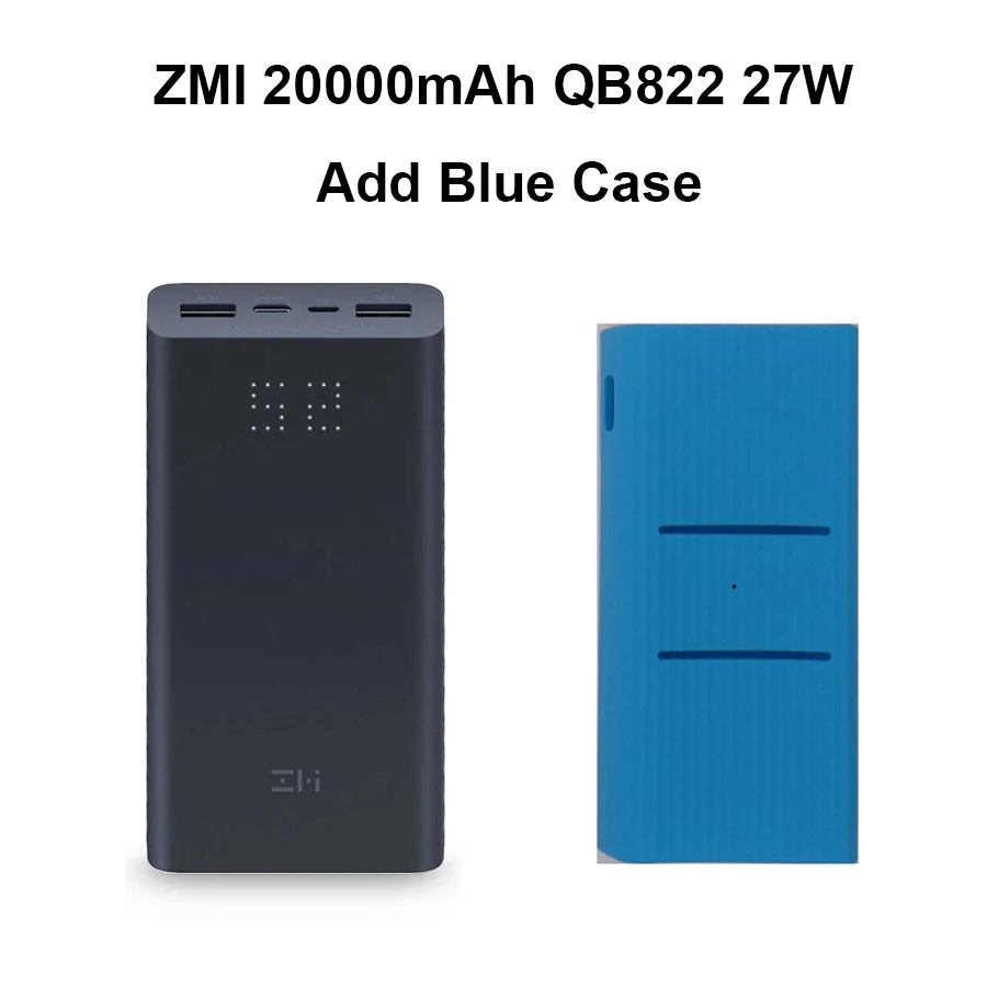 Xiaomi ZMI QB822 внешний аккумулятор 20000 мАч 27 Вт QC3.0 Быстрая зарядка двойной USB 20000 мАч Внешний аккумулятор для iPhone iPad samsung huawei - Цвет: QB822 Add Blue Case
