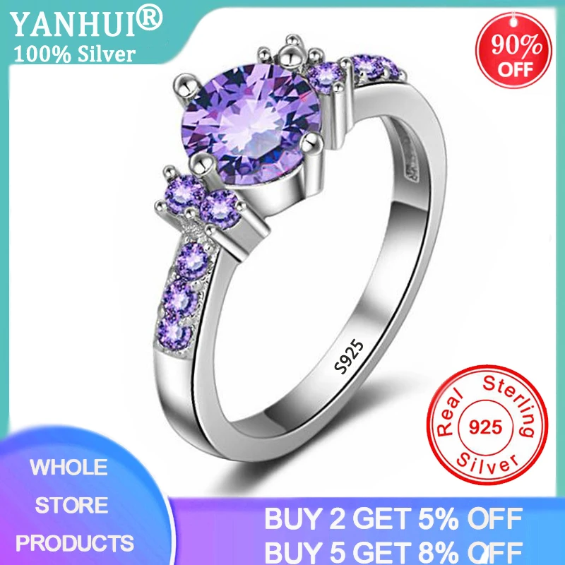 YANHUI Trendy Gemstones Silver 925 Jewelry Purple Crystal Rings For Women Solid Silver Ring Luxury Amethyst Ring Cocktaill Rings YANHUI Trendy Gemstones Silver 925 Jewelry Purple Crystal Rings For Women Solid Silver Ring Luxury Amethyst Ring Cocktaill Rings