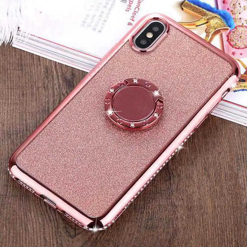 Чехлы для OPPO A5 A9 A5S A11X F11 Reno 3 Z 2 2z ACE Realme X 5X2 Pro Q Блестящий блестящий чехол с покрытием из ТПУ с кольцом