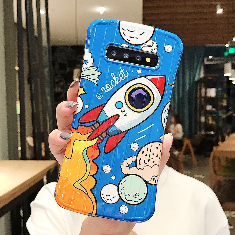 YHBBCASES красочный мультфильм ракета мягкий чехол для samsung Galaxy S10 S8 S9 Plus 3D Stria багаж IMD чехол для samsung Note 10 8 9