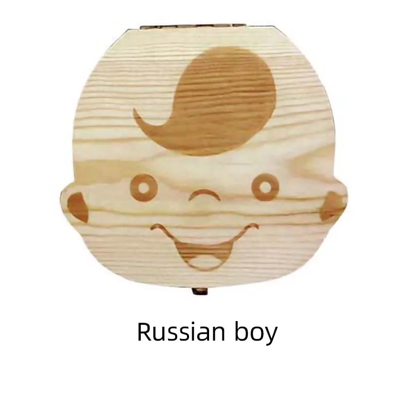 Russian boy Детская коробка для зубов Испанский/английский/голландский/русский/французский/итальянский деревянный органайзер для молочных зубов для хранения мальчиков и девочек Детские сувениры подарок - Цвет: Russian boy