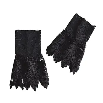 

Literary Fresh Women Floral Lace Horn Cuff Imitation Pearl Button Fake Sleeve