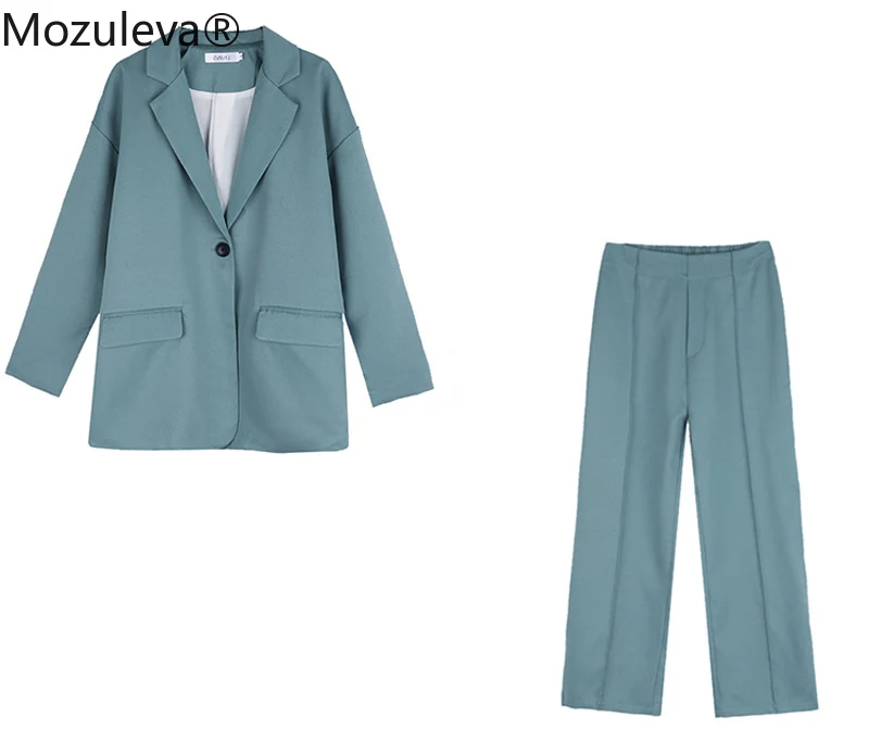 

BornSra Women Pant Suits One-button Blazer Jacket & Elastic Waist Pants Workwear Female Blazer Suits 2019 Autumn 2 Pieces Set