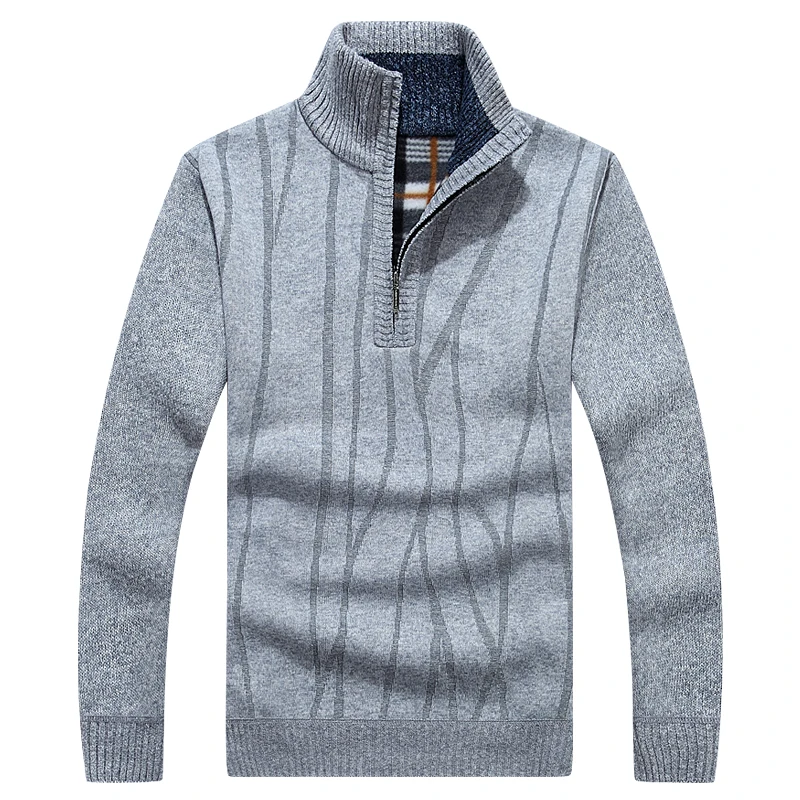 Осенне-зимний мужской свитер из флиса и хлопка с воротником под горло, мужской свитер высокого качества, мужские облегающие брендовые вязаные пуловеры, YA526 - Цвет: Gray