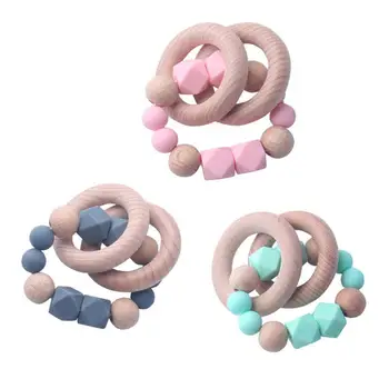 

Wooden Double Rings Pendant Silicone Bead Bracelet Baby Teething Development Toy