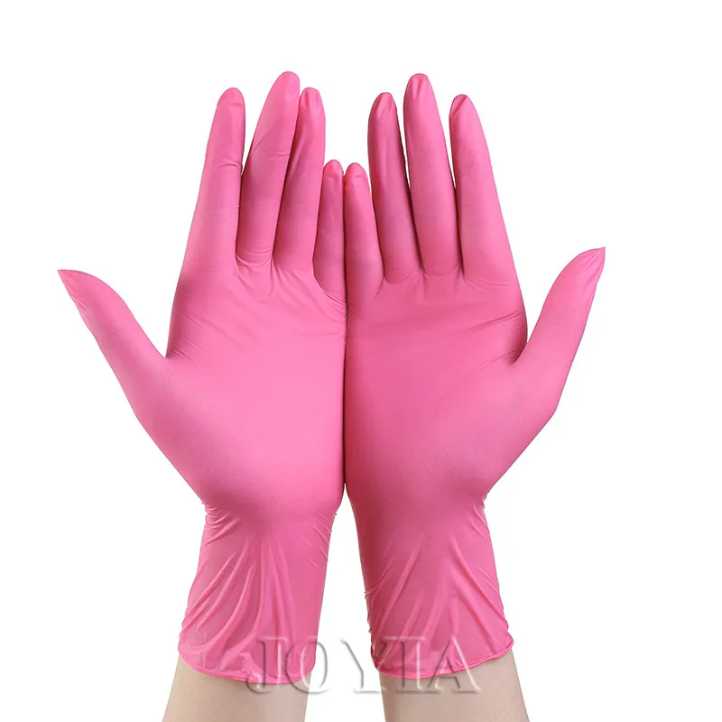 100pcs Disposable Gloves Red Pink Latex Free Woman Female Household Work Elastic Nitrile Vinyl Gloves For Girls