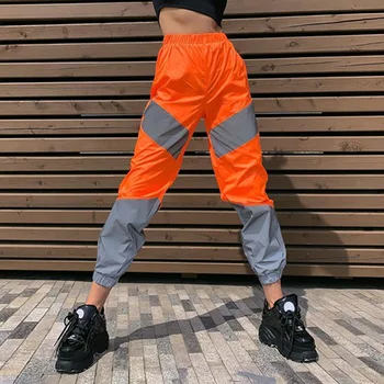 

Trendy Sweat Pants Glitter Baggy Reflective Trousers Patchwork Harajuku Jogger Sweatpants Women High Waist Hipsters Festival