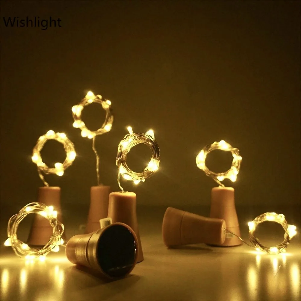 

1M 10LED Solar Powered Wine Bottle Cork Shaped LED Copper Wire String Warm white Light Copper Garland Wire Fairy String