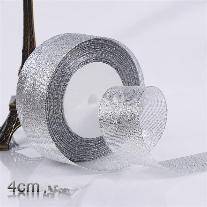 4CM Silve Золотой/Серебряный шелк атлас органза лента 0,6-5 см блестящие вышитые ленты для свадебного торта подарок украшения ремесла поставки - Цвет: 4CM Silve