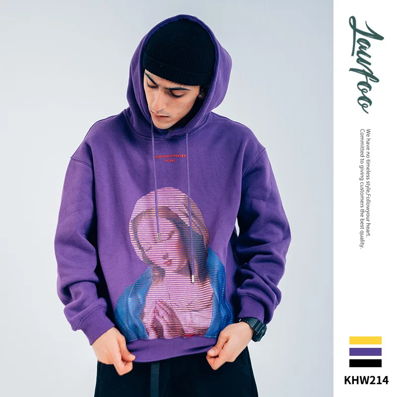 

Lawfoo Autumn And Winter New Style Origional National Trends Blessed Virgin Mary Printed Couples Men's Loose-Fit plus Velvet