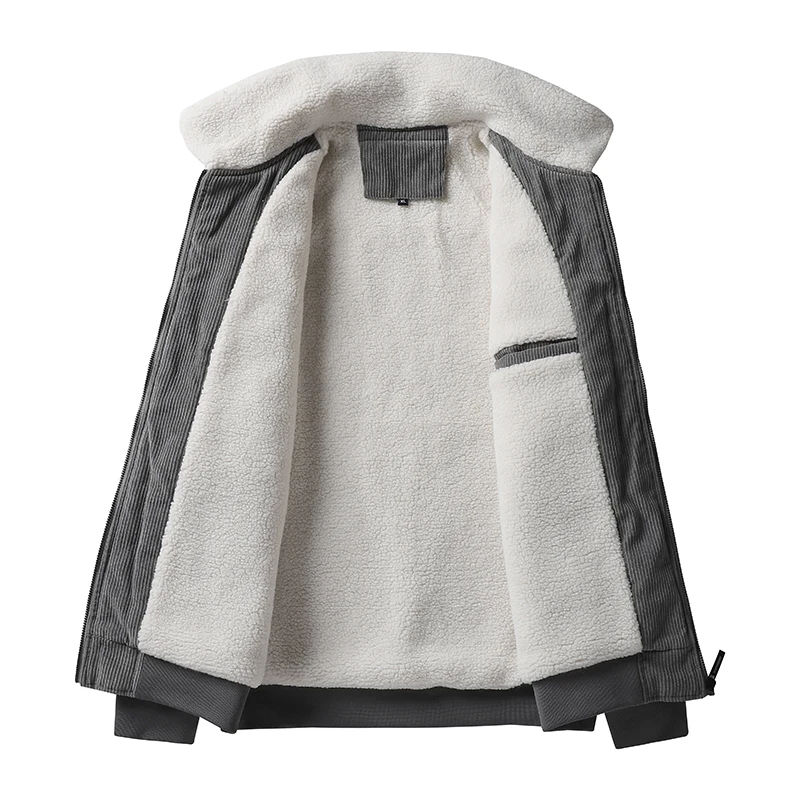 Winter Warm Thicken Corduroy Jackets Men Fur Collar Khaki Coat 2021 New Casual Solid Color Loose All-match Fleece Thermal Parkas