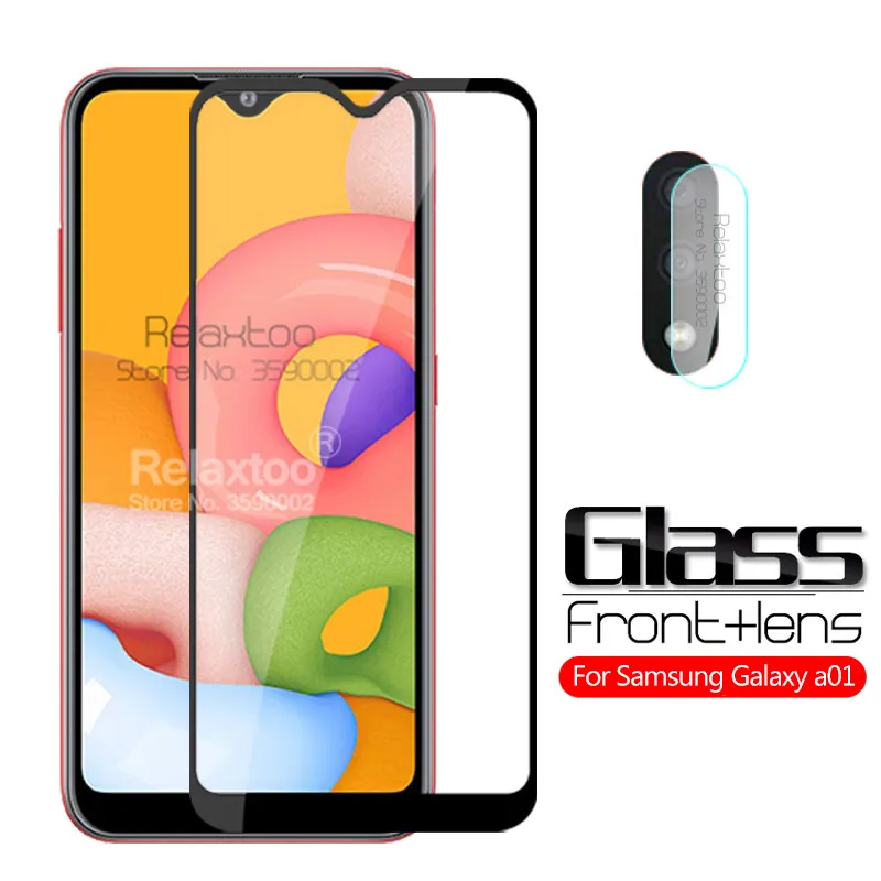

2 in 1 protective Glass For Samsung A01 Camera lens screen protector on For samsung Galaxy a01 5.7 A015F safety armor tremp Film