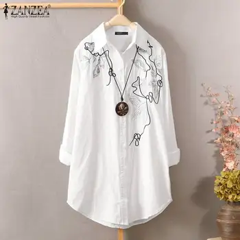 

Women's Blouses Casual Turn Down Collar Shirts ZANZEA 2020 Spring Summer Tops Buttons Down Blusas Floral Printed Tunic Tops 5XL