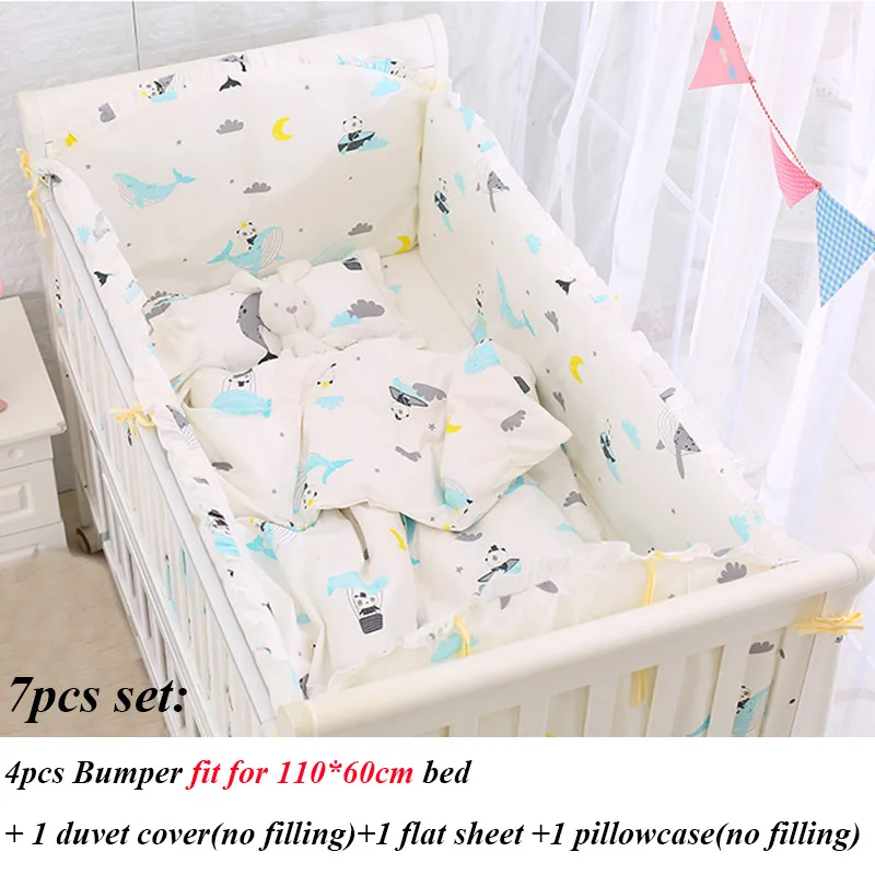 7pcs set-110X60cm Хлопковый комплект постельного белья для детей, хлопковый комплект детских кроваток с бампером, Настраиваемые детские постельные принадлежности - Цвет: 7pcs set-110X60cm