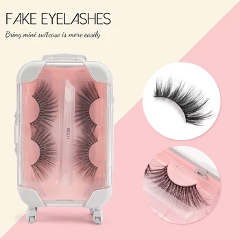 

2Pair 6D Mink False Eyelashes 25mm Natural Handmade Extension Fake Eye Lashes Makeup Tools with Packaging Box Pink Luggage