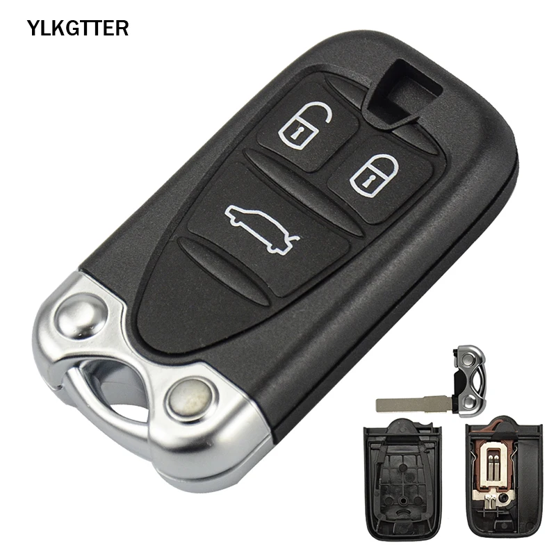 YLKGTTER 3 кнопки чехол для ключей автомобиля для Alfa Romeo 159 156 Giulietta автомобиль Brera spider GT с вставным лезвием черный и серебристый качественный чехол для ключей