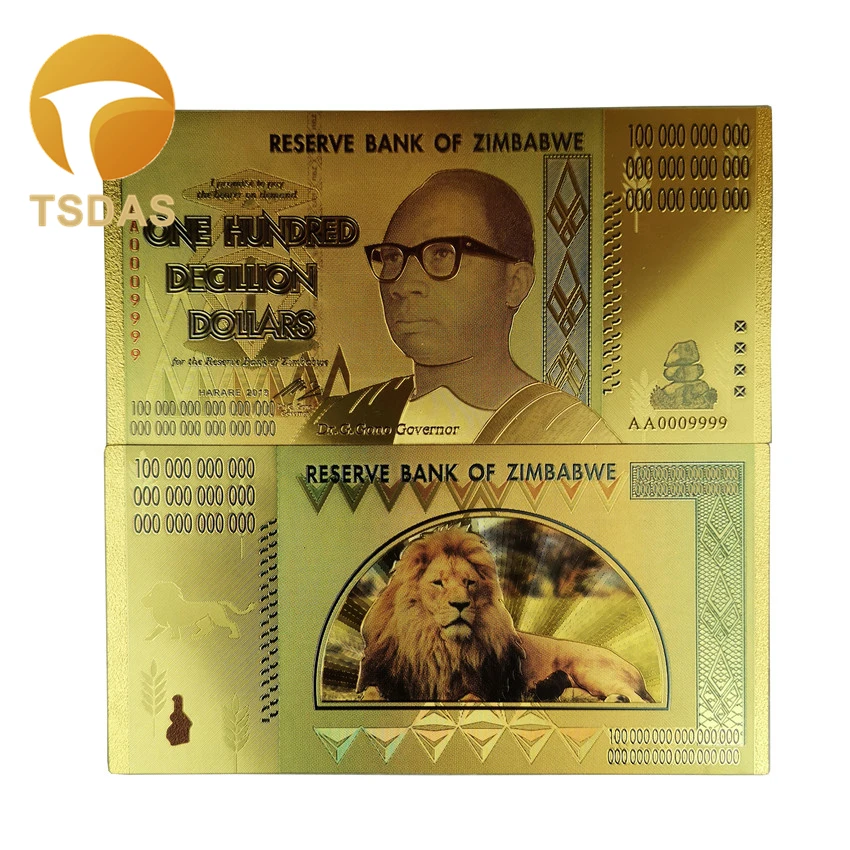 

Zimbabwe Currency Banknotes 100 Decillion Dollars Gold Banknotes Copy Original Money Collection and Business Gift