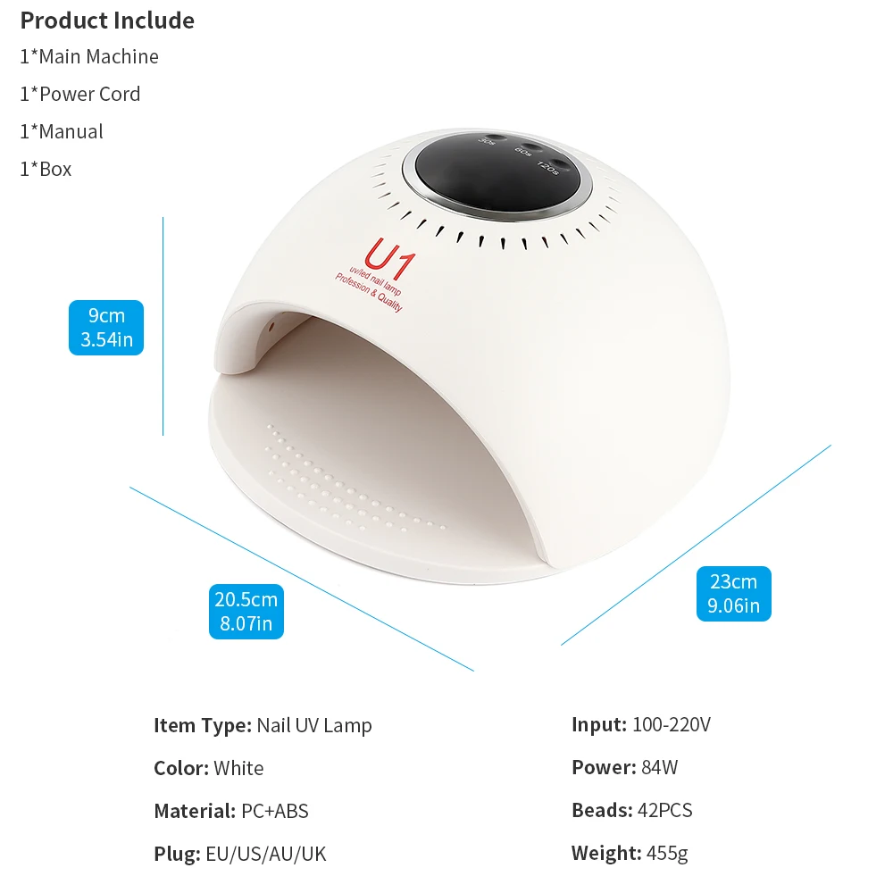 84 Вт Сушилка для ногтей Светодиодная УФ-лампа для ногтей 42 светодиодный лампы Гель-лак отверждения лампа с 30 s/60 s/120 s таймер ЖК-дисплей Гвозди Сушилка Маникюр