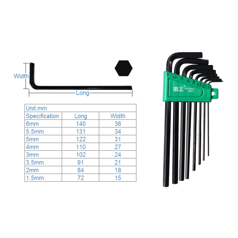8 шт. шестигранный ключ шестигранный гаечный ключ 1,5 мм-6 мм хром-ванадиевая сталь набор инструментов гаечный ключ l-образные винты аппаратные шестигранные гаечные ключи для ремонта автомобиля - Цвет: L