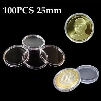 

100Pcs/Set Cllear 25mm Coin Cases Capsules Holder Applied Clear Portable Round Storage Box Storage Coins Transparent Protection