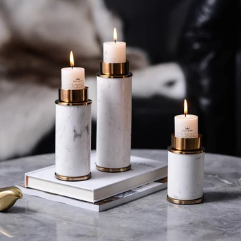 

Modern Marble Candlestick Nordic Metal Romantic Candle Holder Simple Living Room Portacandela Dining Table Decoration MM60ZT