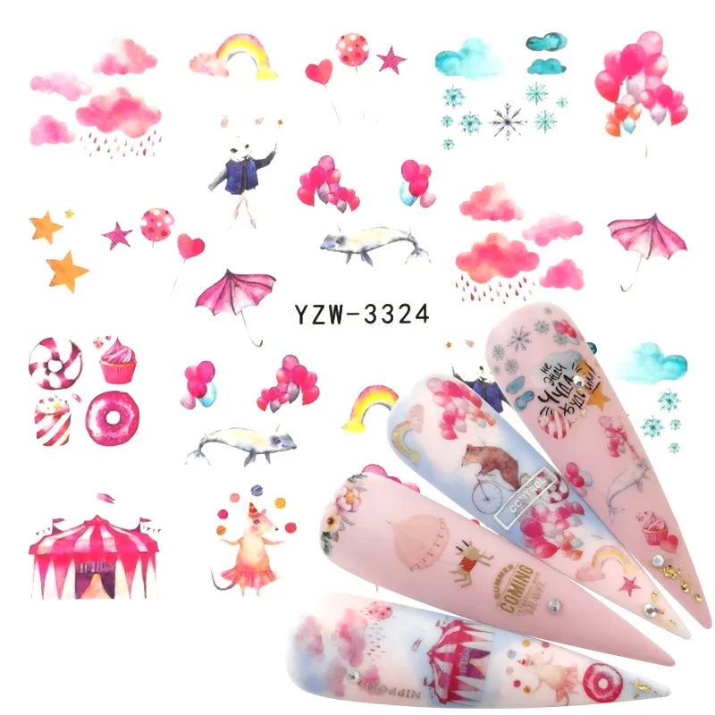 

1 PC Water Nail Decal and Sticker Flower Leaf Tree Green Simple Summer Slider for Manicure Nail Art Watermark Tips
