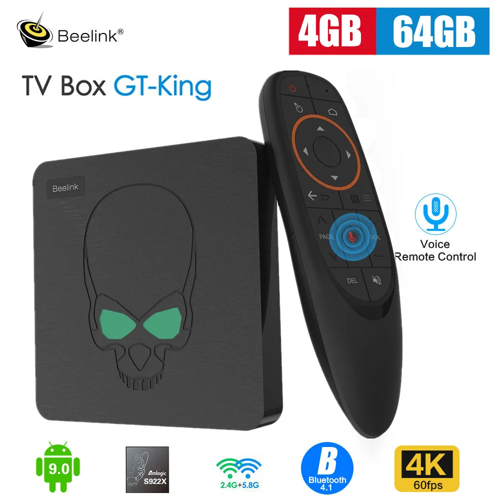 

Original Beelink GT-King TV Box Android 9.0 Amlogic S922X 4GB LPDDR4 64GB ROM 2.4G+5G Dual WIFI 1000M LAN Support Voice Control 4K