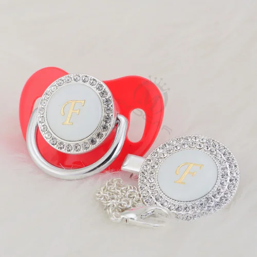 MIYOCAR серебро bling соска и соска клип набор имя инициалы буквы F BPA бесплатно пустышка bling babyshower подарок LF-1 - Цвет: LF-5-1   6-18M