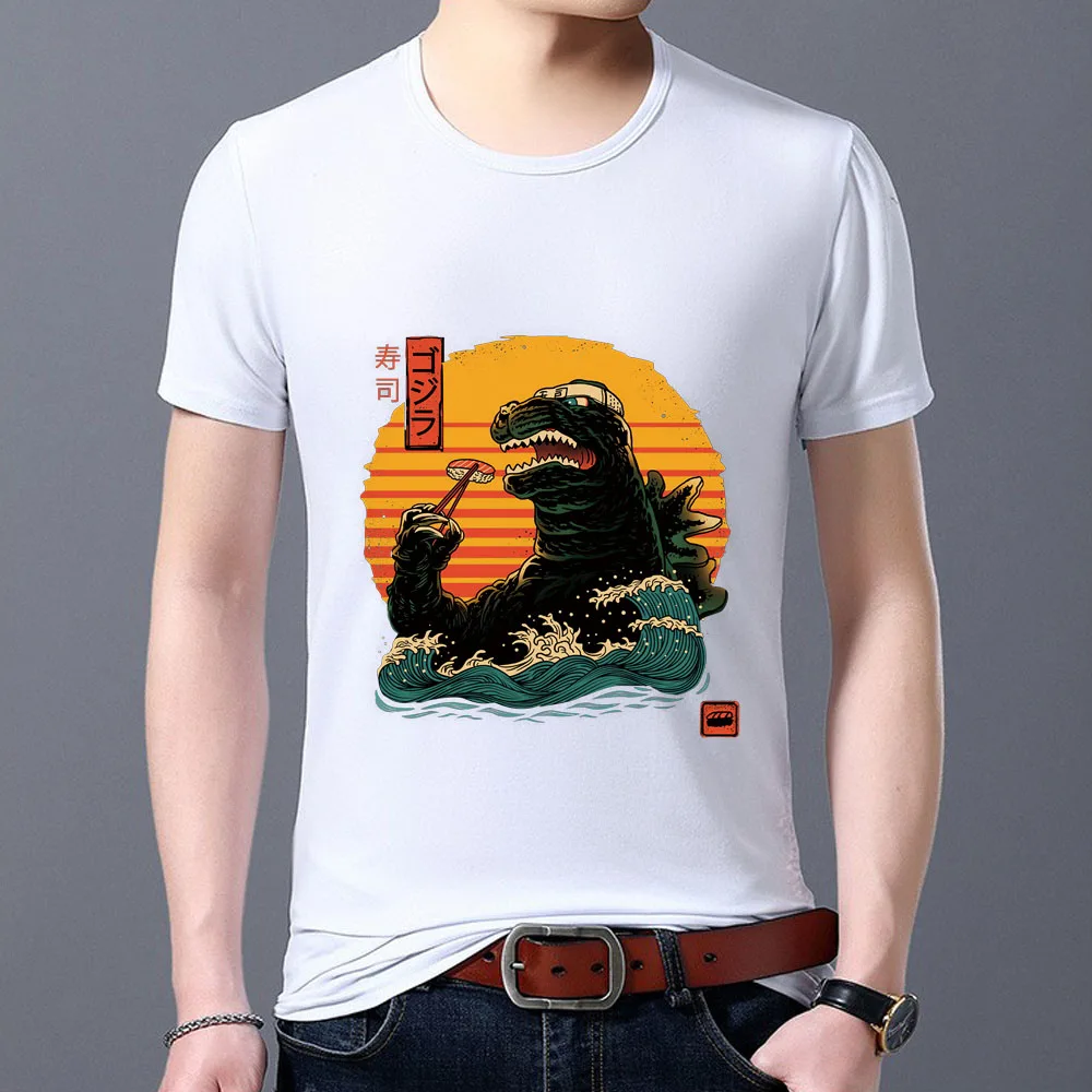 

T-shirt Men's Round Neck New Sunset Pattern Printing Youth Short-sleeved High-quality White Shirt All-match Commuter T-shirt