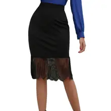 Женская повседневная черная юбка с высокой талией, из лоскутов с кружевом длиной выше колена