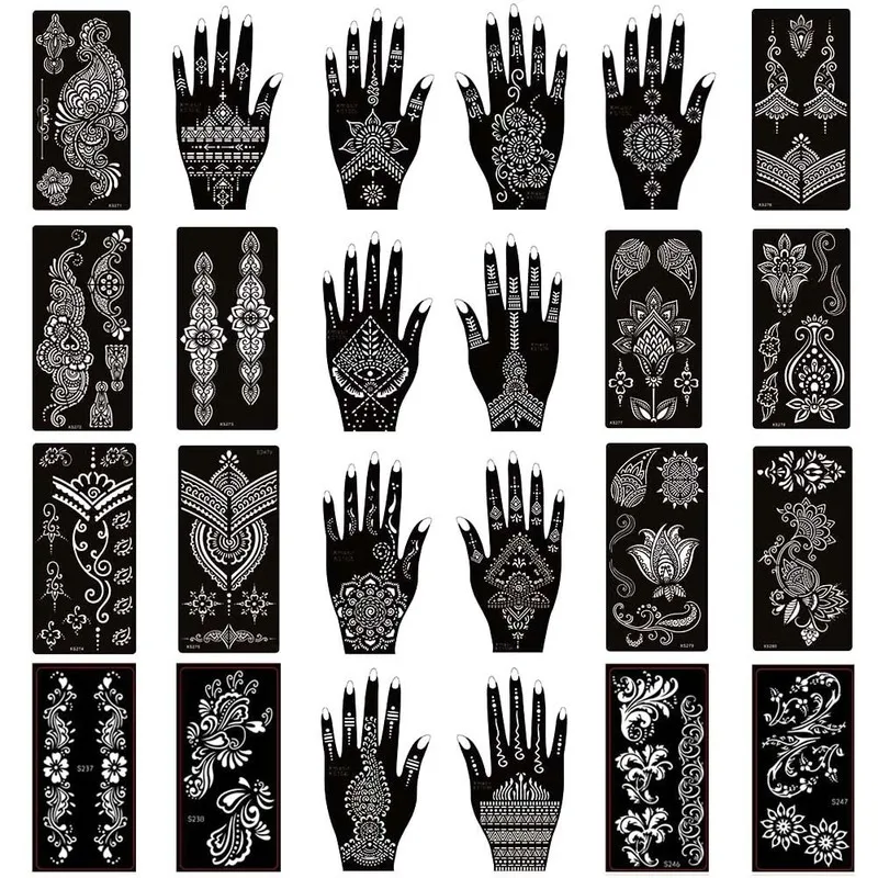 24pcs/lot Indian Henna Tattoo Stencil Kit,mehndi Aribrush Templates For