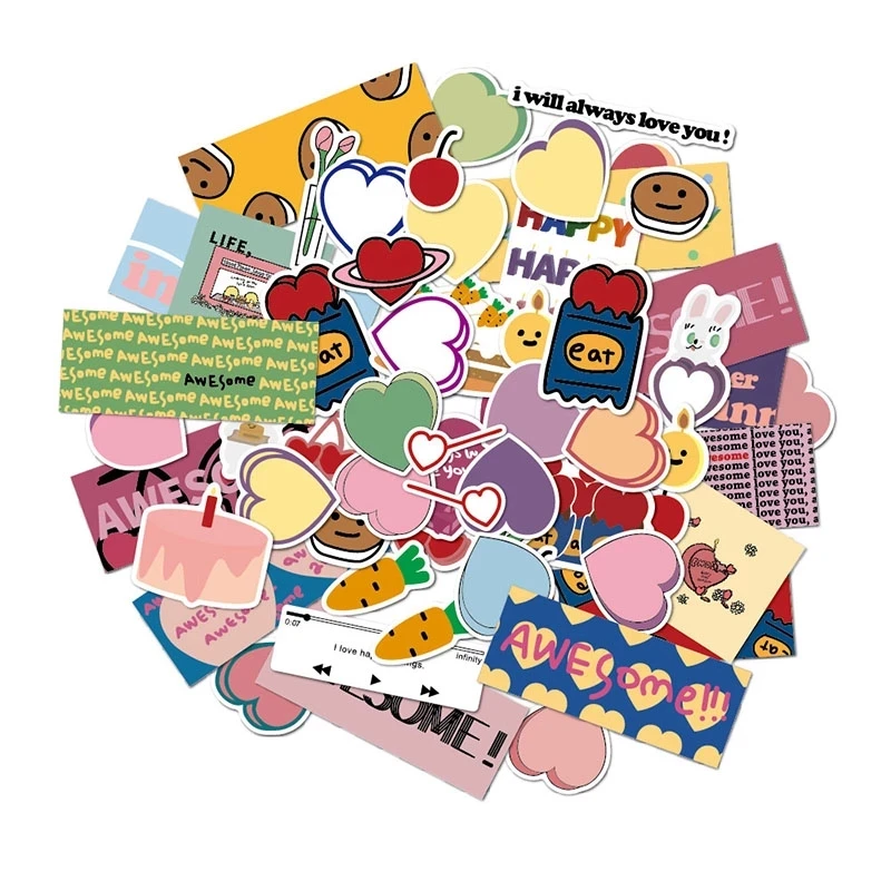 

60 Pcs/Pack Cute Pink Heart Sticker Kawaii Cartoon Decorative Sticker Waterproof Adhesive Sticker Korean Ins Stationery Label