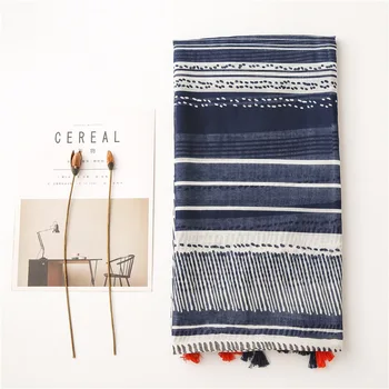

VISROVER 2021 Fashion navy strip Wraps stripped printing viscose winter scarf for woman Spring Shawls Hijab with tassel gift