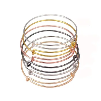 

20pcs 65mm Gold/Rhodium Plated Adjustable Wire Bracelets Expandable Wiring Bangle Bracelet for Women Children DIY Jewelry Gift