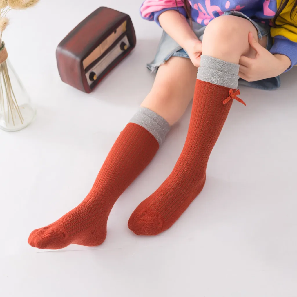 

Toddler Kids Baby Girls Knee Socks Solid Anti-slip Knitted Long Socks Striped Winter Children Princess Socks For Girls 1-8 Years