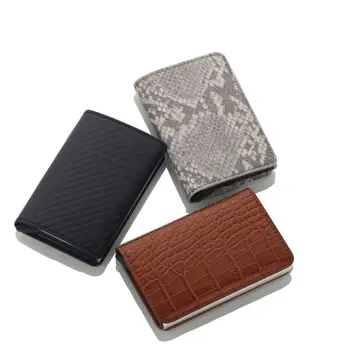 

Men Credit Card Holders Automatic Card Box Anti-magnetic RFID bag Card Holder Aluminum PU leather ID/bank Card Wallets for women