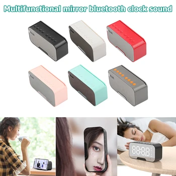 

USB Dimmable Snooz Wireless Subwoofer Music Player Desk Clock Mirror Alarm Clock Bluetooth Speaker with FM Radio Digital Display