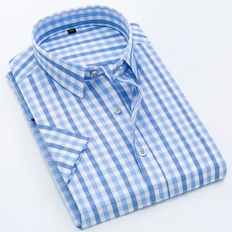 blue Синяя клетчатая рубашка, мужские рубашки, новинка, летняя мода, Chemise Homme, мужские клетчатые рубашки, рубашка с коротким рукавом, Мужская блузка - Цвет: blue