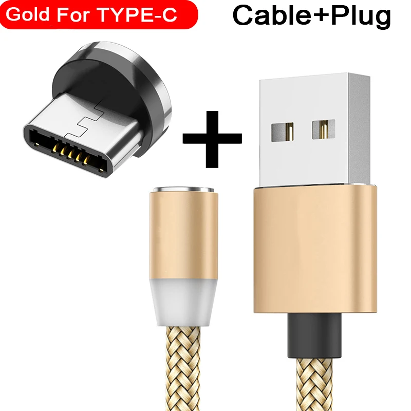 Магнитный кабель USB для быстрой зарядки кабель usb type C Магнитный кабель для зарядки данных Micro USB кабель для мобильного телефона USB шнур - Цвет: For Type C Gold