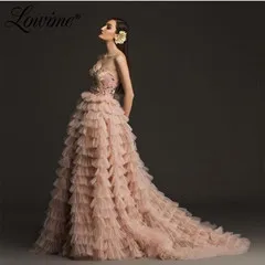 Розовый Облачные многоуровневые вечерние платья Robe De Soiree платье для выпускного вечера Женские вечерние платья на заказ aibie Дубай Арабский Кафтан формальное платье - Цвет: Розовый