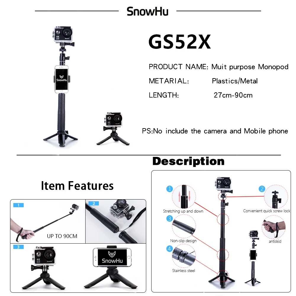 Аксессуары для экшн-камеры SnowHu для GoPro Hero 8 7 6 5 4 Black Xiaomi Yi 4K Lite SJCAM Eken H9 Go Pro крепление для sony Nikon GS52