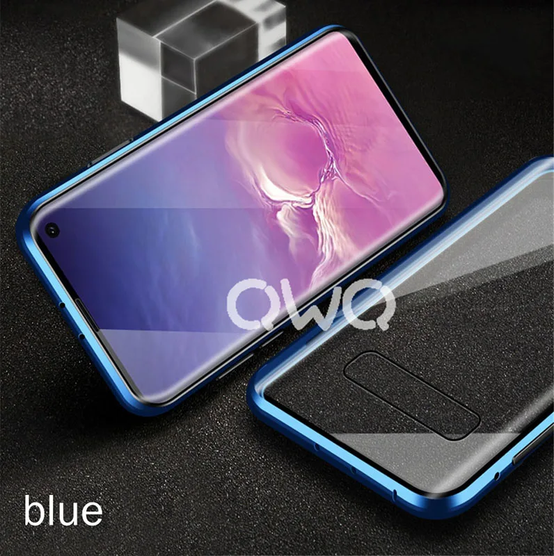Магнитный защитный чехол для телефона samsung Galaxy A50 A70 S10 S8 S9 Plus A7 Note 9 8 S10E закаленное стекло задняя Магнитная крышка - Цвет: Blue