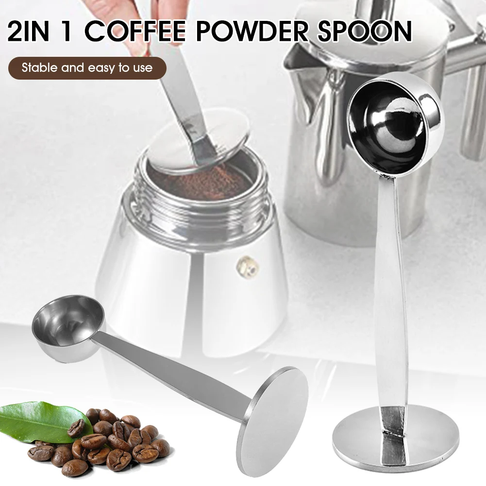 Description Picture 3 of item2 in 1 Stainless Steel Coffee Tamper Measuring Spoon Scoop with Stand Espresso Coffee Bean Tea Spoon Coffeeware Kitchen Gadg