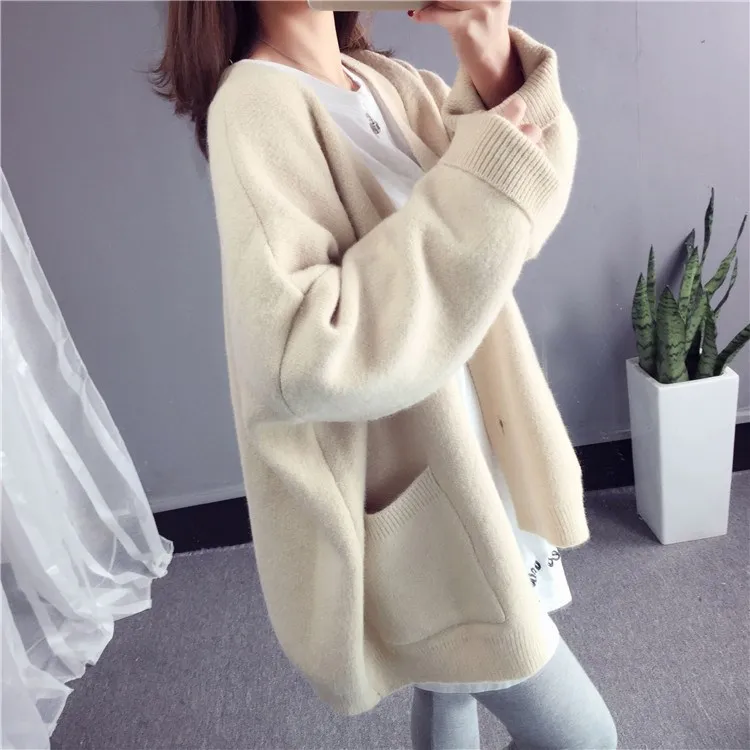 

2019 Autumn Long Sleeve Knit Sweater Women Korean Harajuku Loose Warm Cardigan Female Casual Oversized Coat