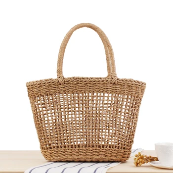 

Casual Straw Bag Natural Wicker Tote Bags Women Braided Handbag For Garden Handmade Large Capacity Woven Rattan Shoulder Bag