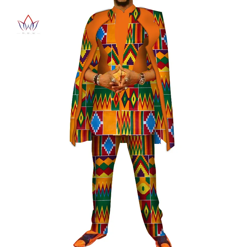 Африканский принт 3 предмета мужские комплекты топ Dashiki и брюки халат набор Bazin